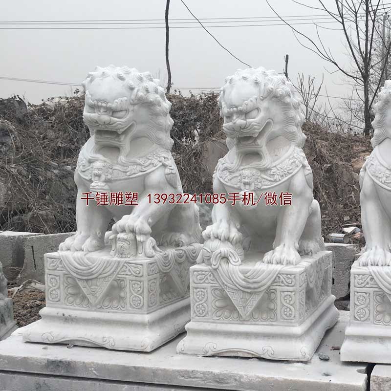 漢白玉石雕小獅子,別墅店面門口招財風(fēng)水獅子,小區(qū)門口獅子廠家-5