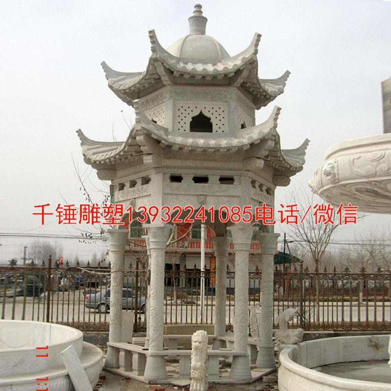 雙層中式雕刻石亭子，公園廣場(chǎng)雕刻擺件